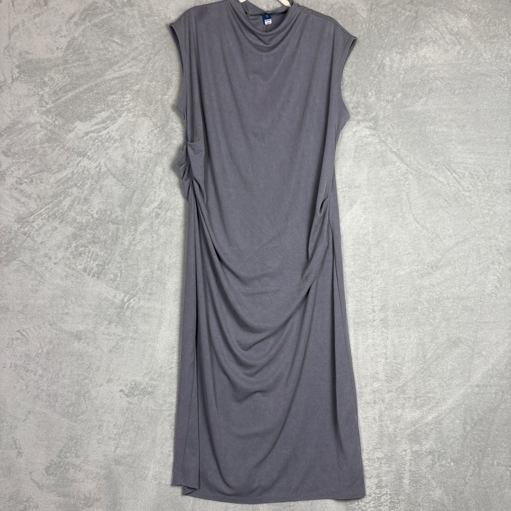 Old Navy Grey Ribbed Cowl Neck Ruched Sleeveless Womens XXL Midi Dress‎ Draped